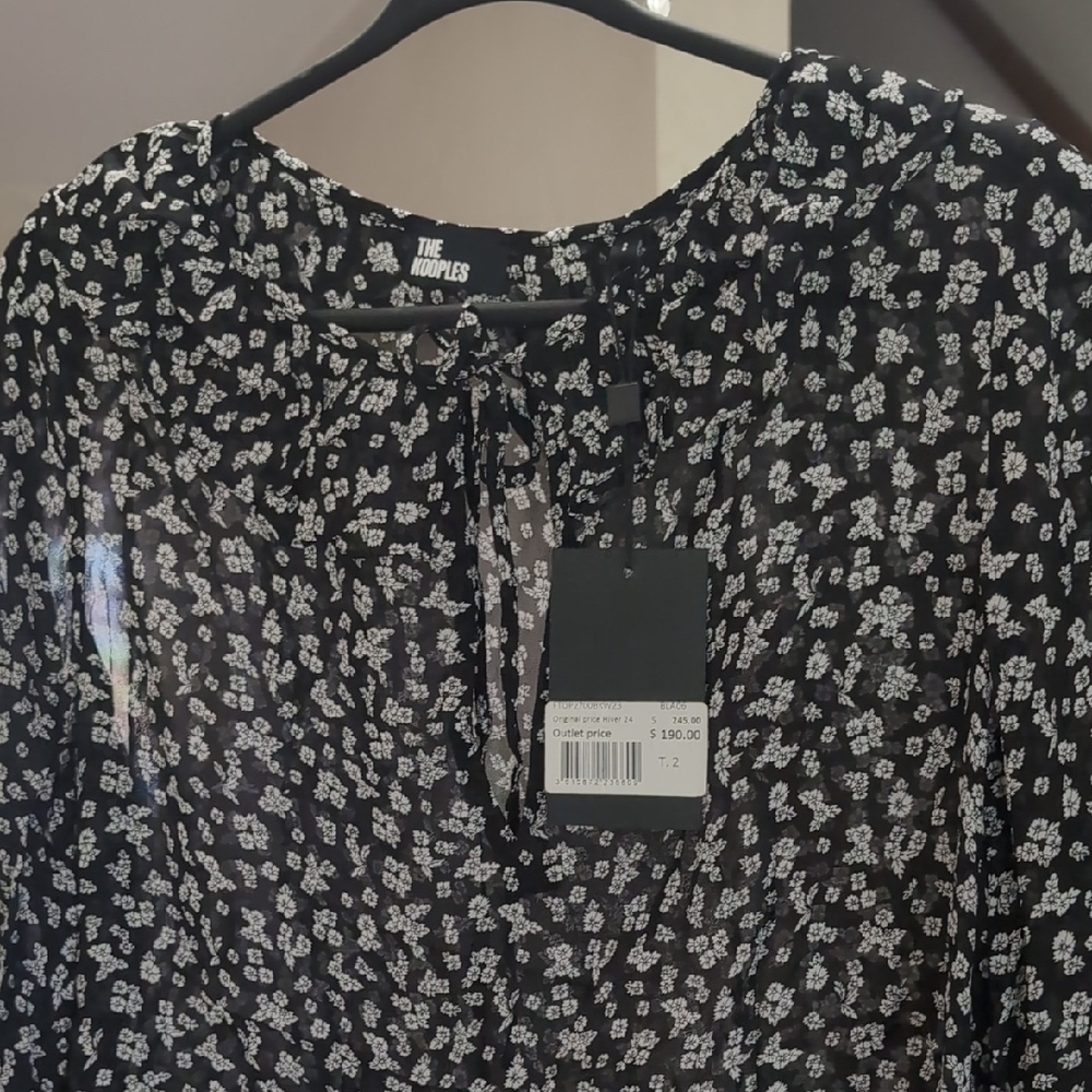 Like New The Kooples Black and White Floral Blouse - Picture 4 of 7